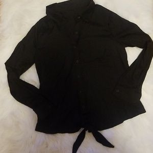 Black button up Shirt with Tie Bottom